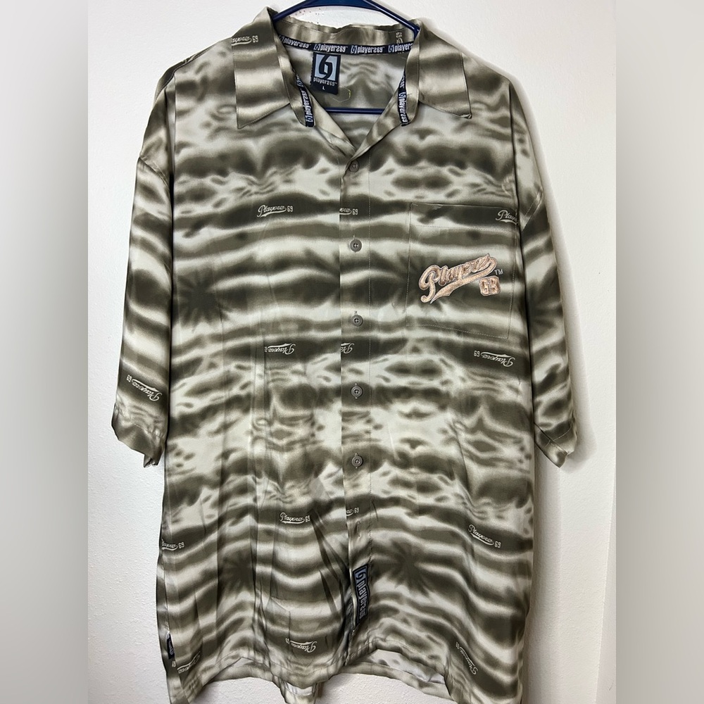 Vintage Players 69 Button Down Shirt Brown Size Large Embroidered Pocket